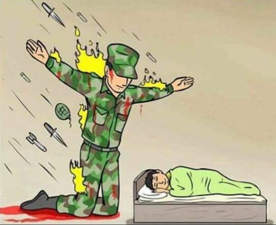 Soldier protecting sleeping child Meme Preview Image