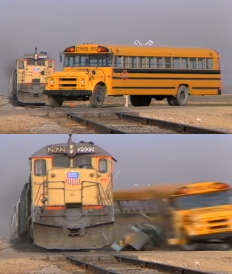A train hitting a school bus Meme Preview Image