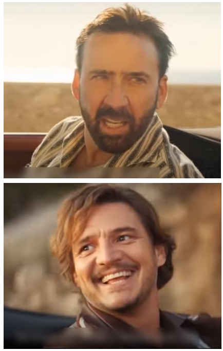 Pedro Pascal and Nic. Cage car scene Meme Preview Image