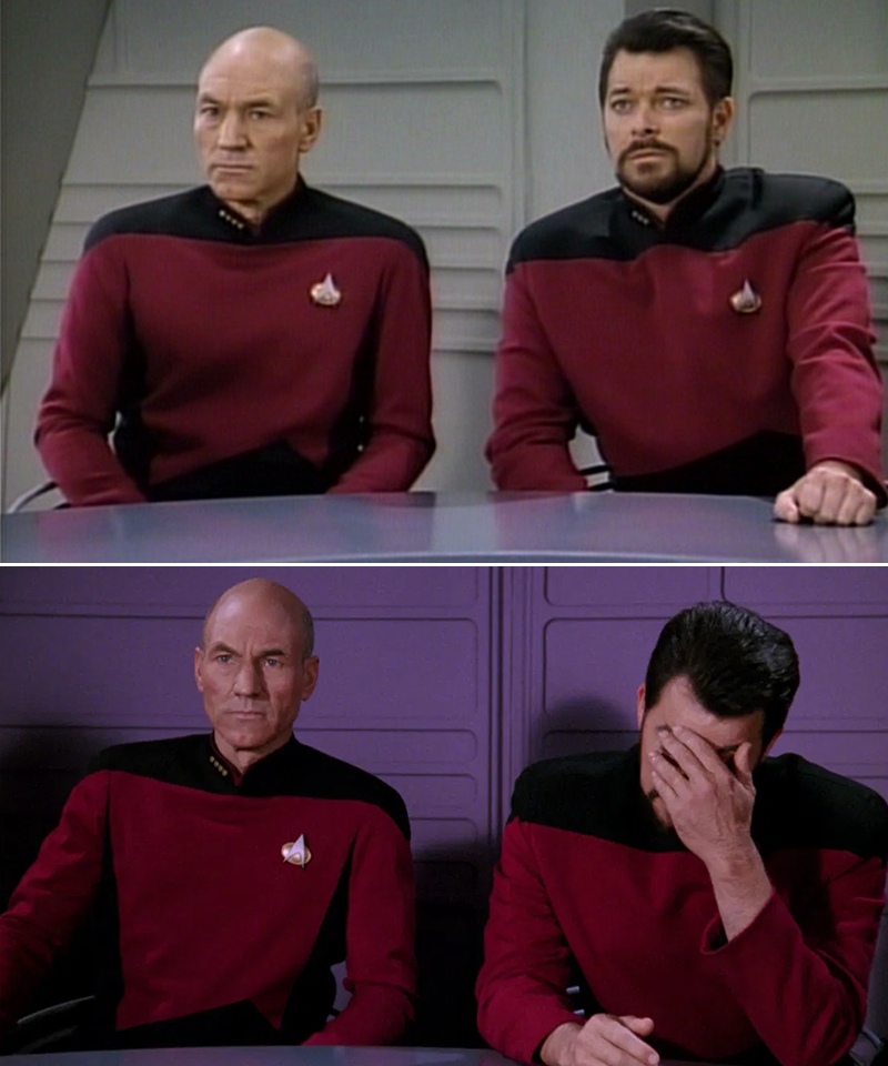 Picard Riker listening to a pun Meme Preview Image