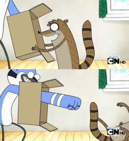 Mordecai Punches Rigby Through a Box Meme Preview Image