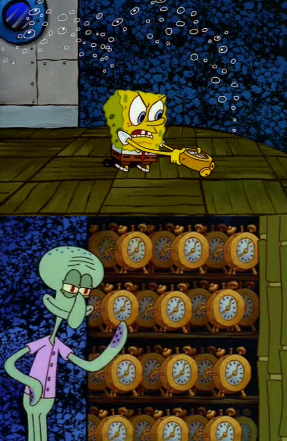 Spongebob vs Squidward Alarm Clocks Meme Preview Image