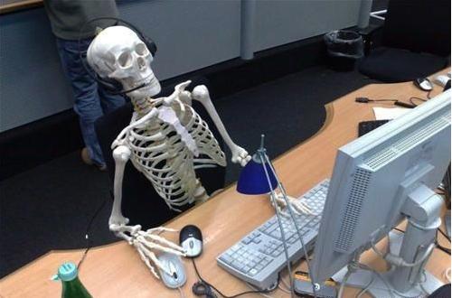 Skeleton at desk/computer/work Meme Preview Image