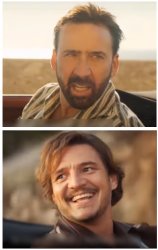 Pedro Pascal and Nic. Cage car scene Meme Template