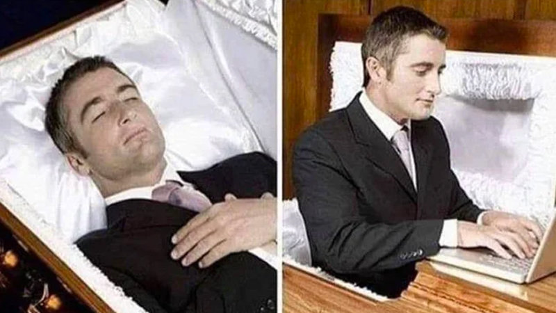 Deceased man in Coffin Typing  Meme Template