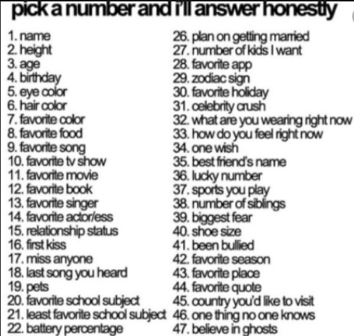 pick a number and i'll answer honestly  Meme Template