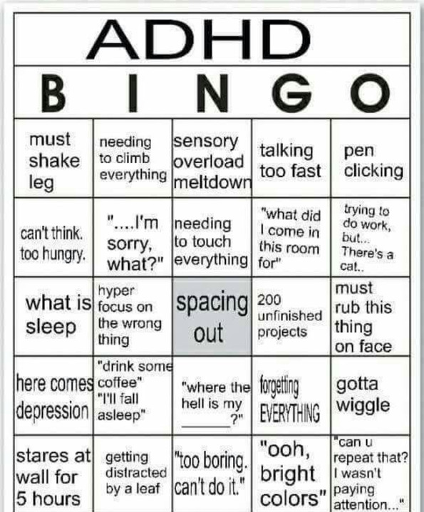 adhd bingo  Meme Template